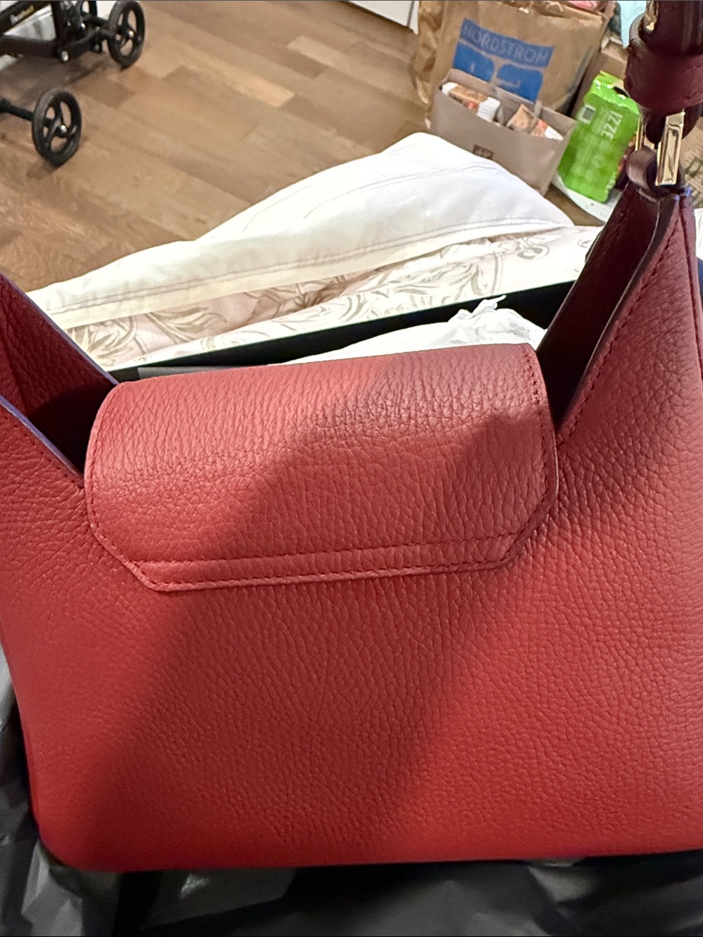 Strathberry Luxurious Burgundy Shoulder Bag with Gold Detail - Picture 16 of 16
